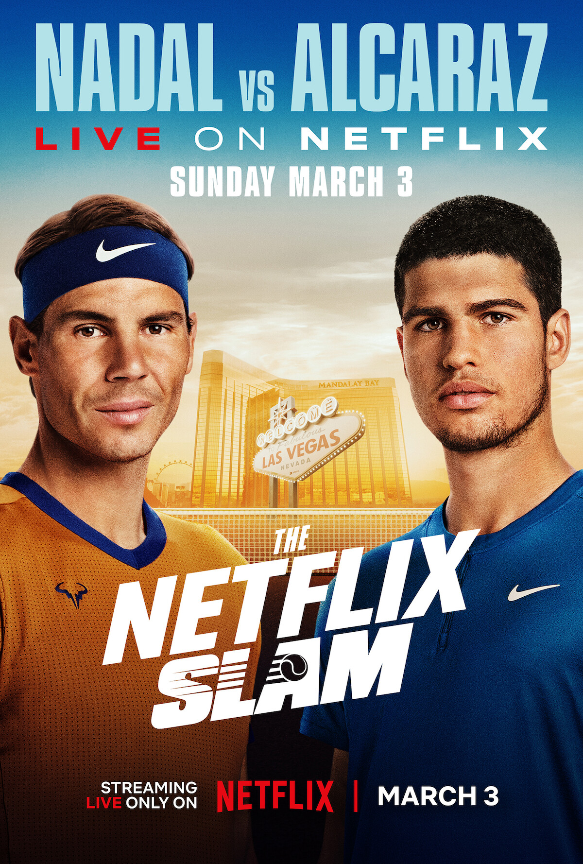 ‘The Netflix Slam’ key art featuring Rafael Nadal and Carlos Alcaraz.