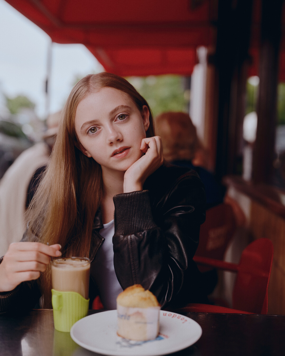 Evie Templeton at an outdoor cafe.