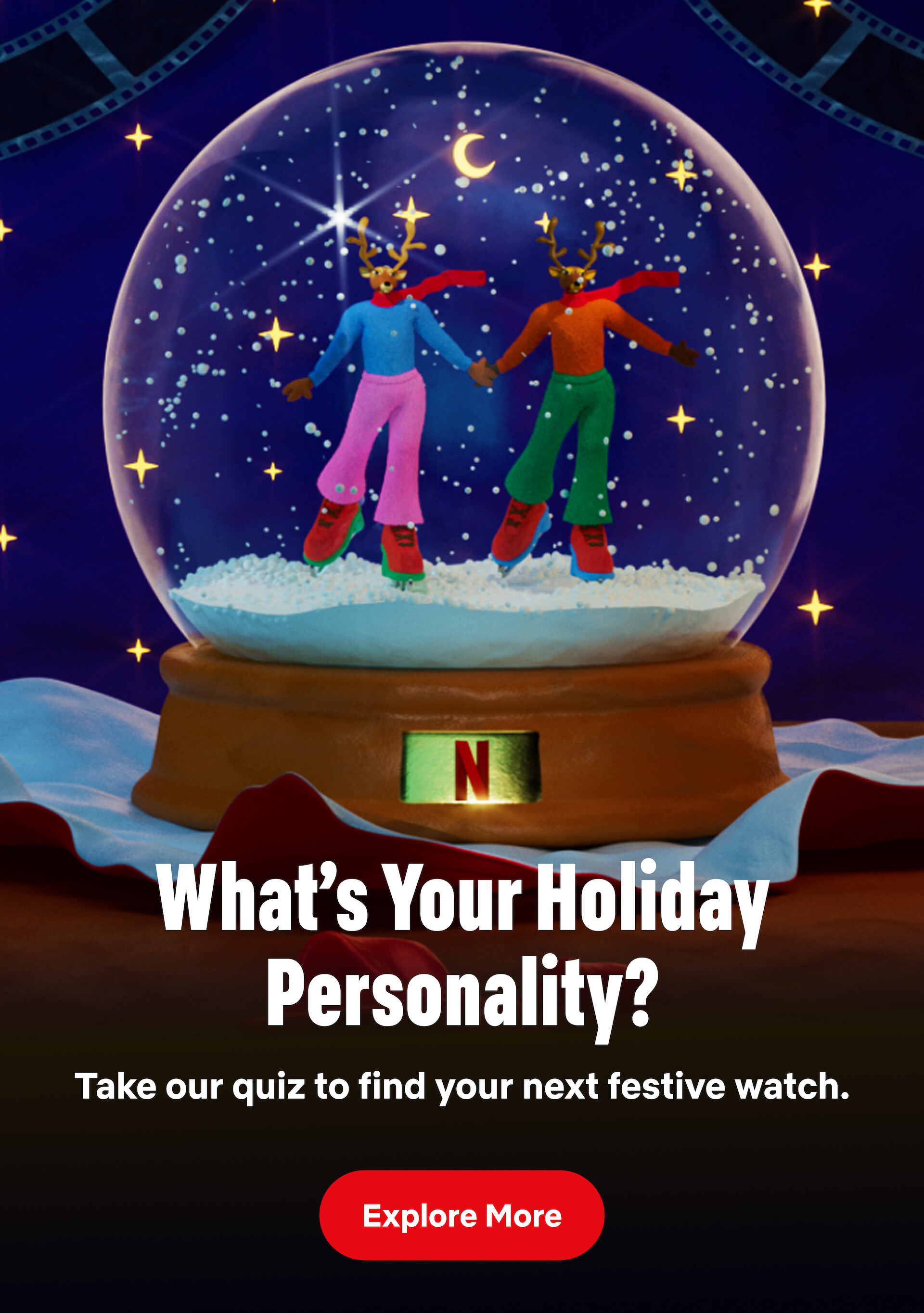 Two reindeer skating in a snowglobe