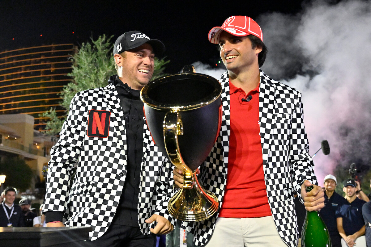 Justin Thomas and Carlos Sainz win The Netflix Cup.