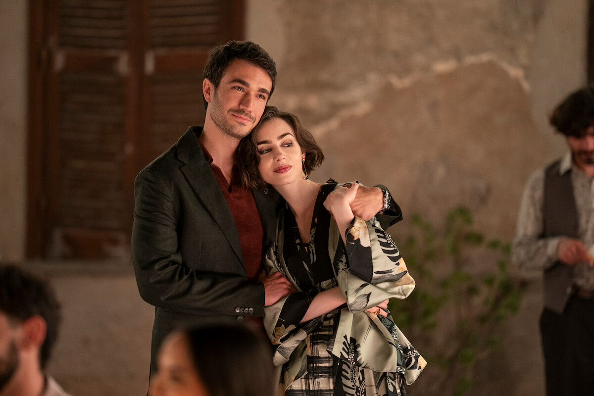 Eugenio Franceschini as Marcello and Lily Collins as Emily in ‘Emily in Paris’ Season 5.