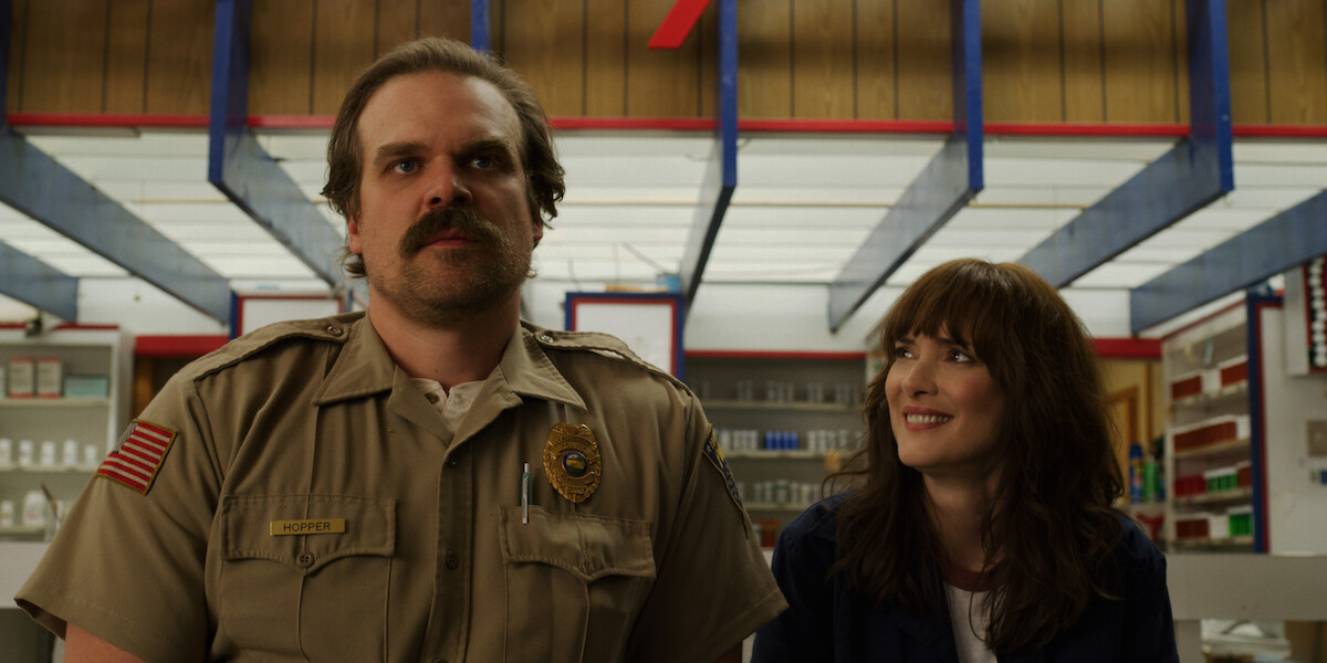 David Harbour as Hopper and Winona Ryder as Joyce ‘Stranger Things’ Season 3.