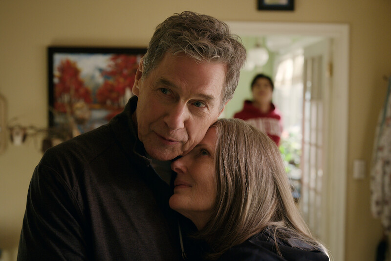 Tim Matheson as Doc and Annette O'Toole as Hope McCrea embrace each other in Season 6 of 'Virgin River'