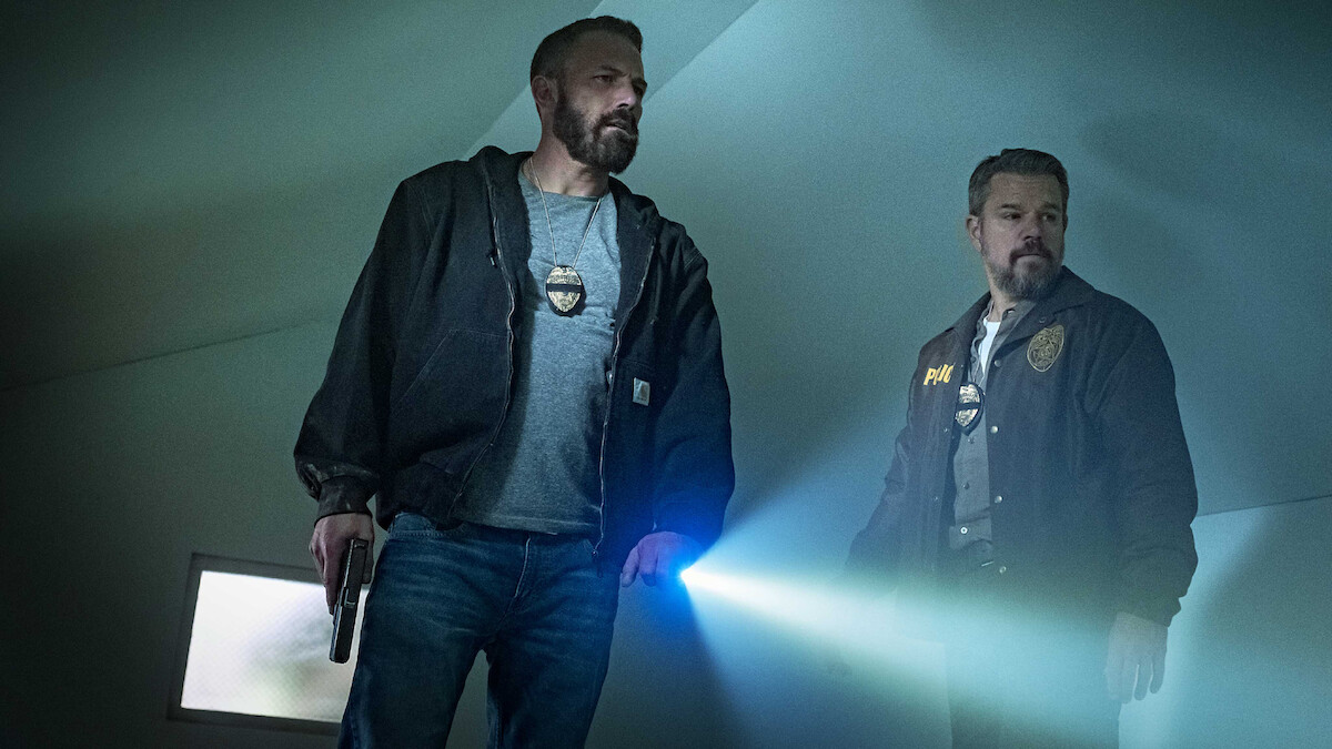 Ben Affleck as Detective Sergeant J.D. Byrne and Matt Damon as Lieutenant Dane Dumars in ‘The Rip.’