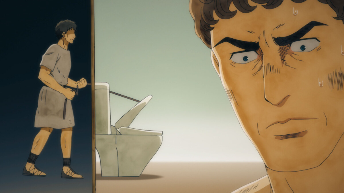 Anime characters set in Ancient Rome visit a bathhouse