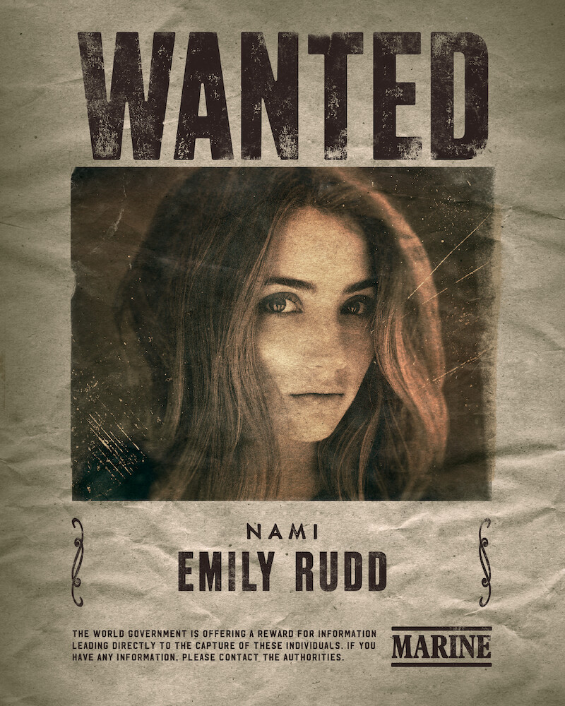 Emily Rudd as Nami One Piece season 1 wanted poster.