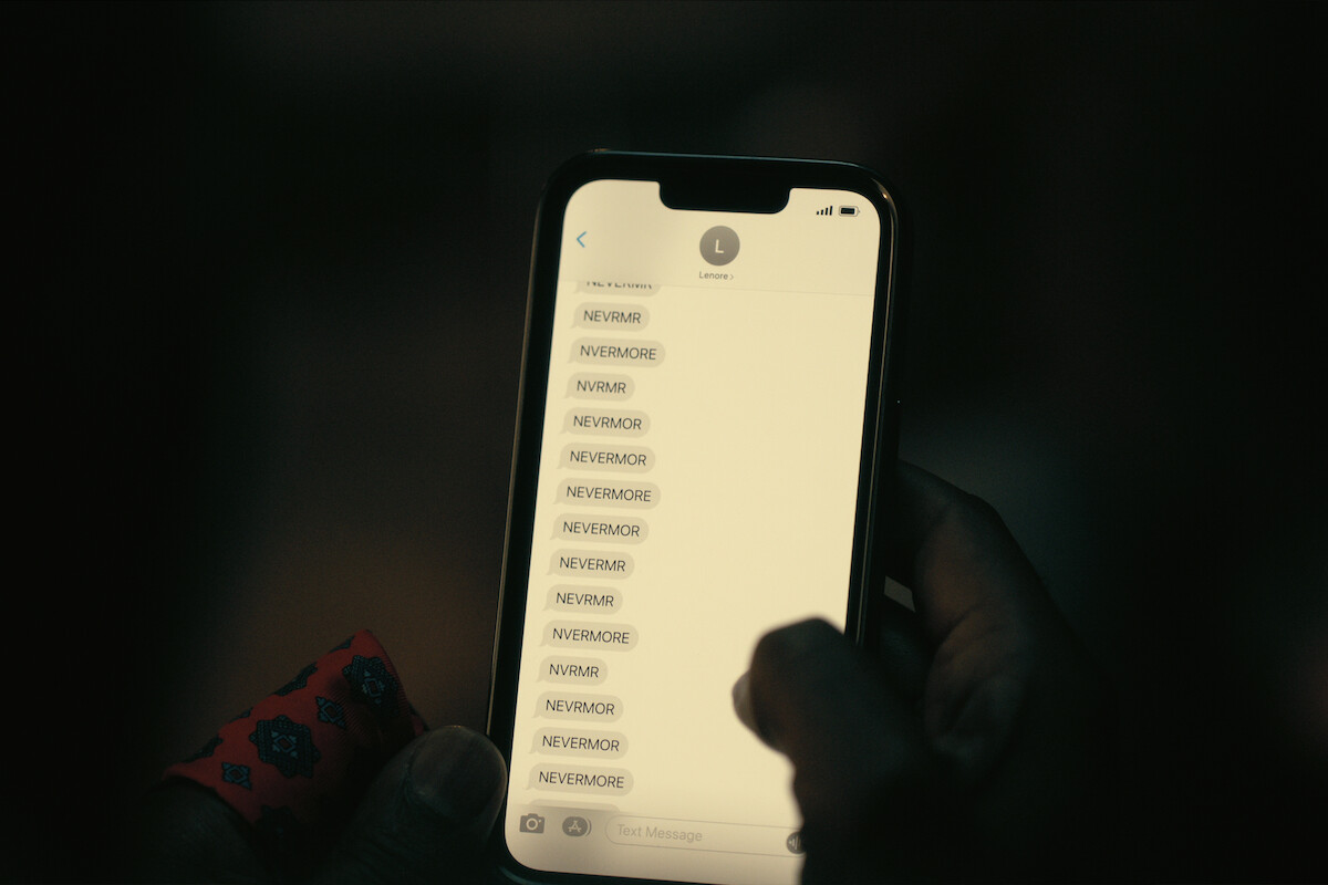 An iPhone with a text message on it in ‘The Fall of the House of Usher’
