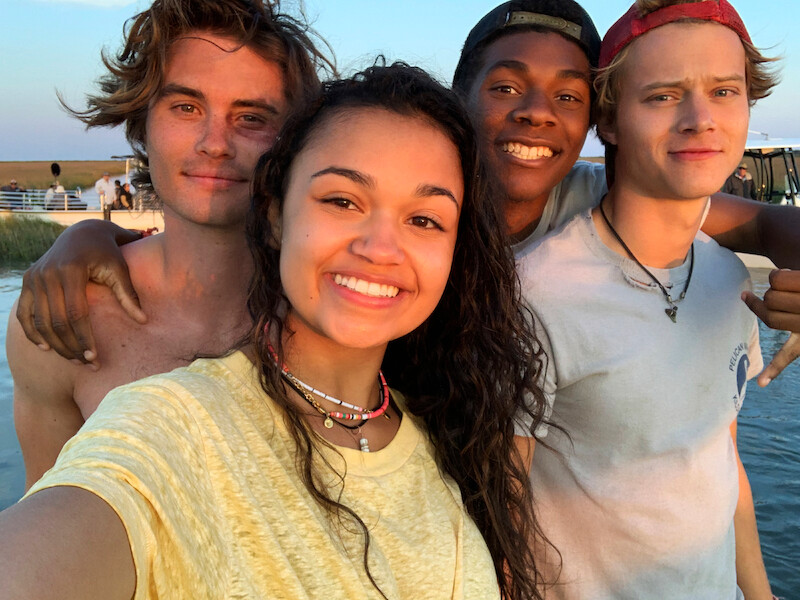 Jonathan Daviss, Rudy Pankow, Madison Bailey and Chase Stokes in Outer Banks Season 1 Behind-the-Scenes Photo Gallery.