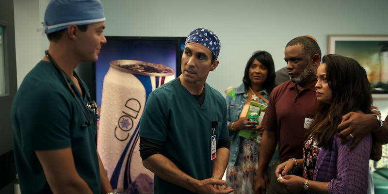 Jack Bannon as Tom Cole and Néstor Carbonell as Dr. Ruben Soriano in 'Pulse.'