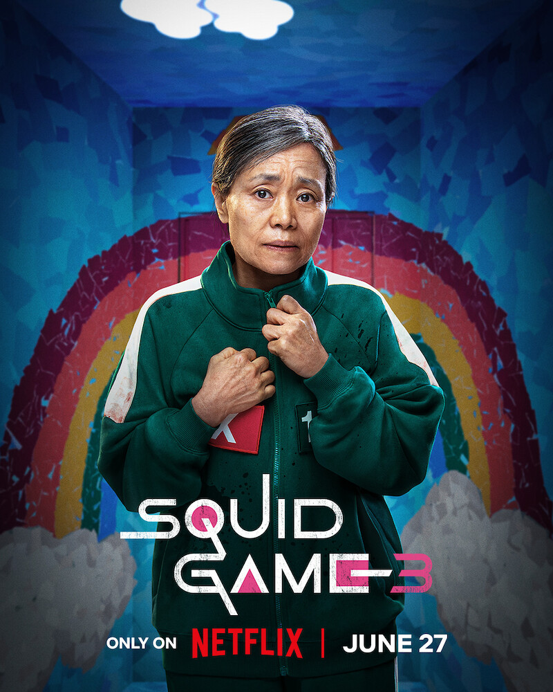 Character key art of Kang Ae-sim as Geum-ja for 'Squid Game' Season 3.  