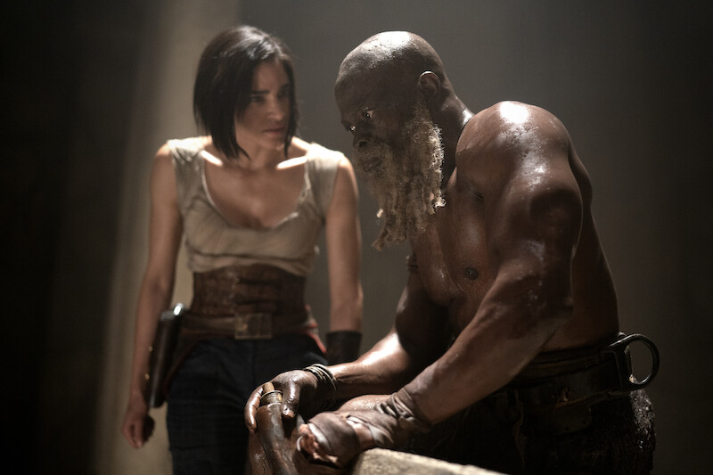 Sofia Boutella as Kora and Djimon Hounsou as Titus in ‘Rebel Moon’