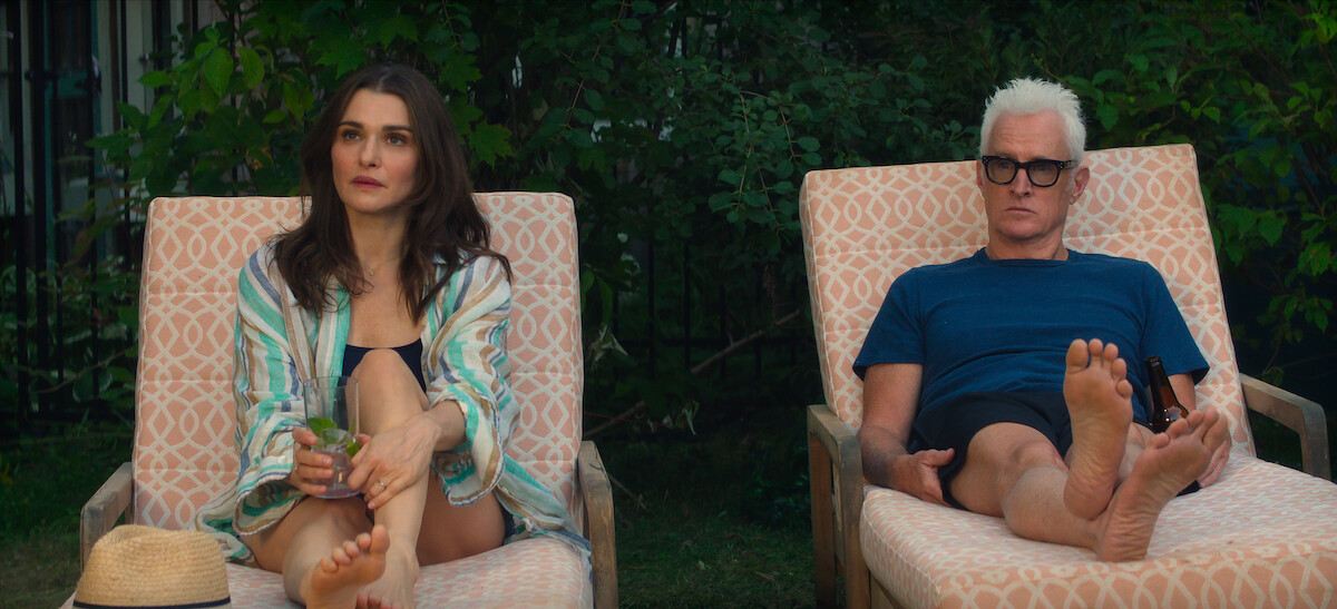 VLADIMIR. (L to R) Rachel Weisz as The Protagonist and John Slattery as John in Episode 103 of Vladimir. Cr. Courtesy of Netflix © 2026
