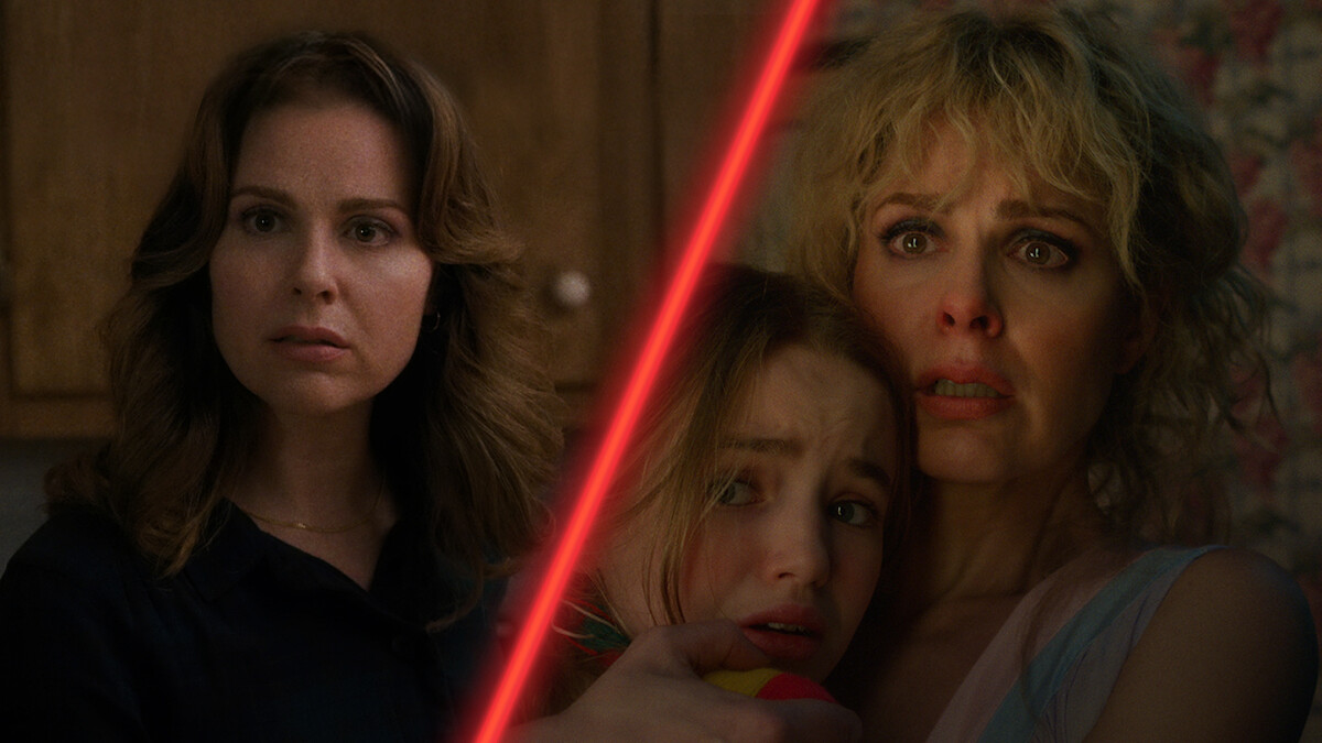 Diptych of Cara Buono as Karen Wheeler in ‘Stranger Things’ Season 1 and Season 5.