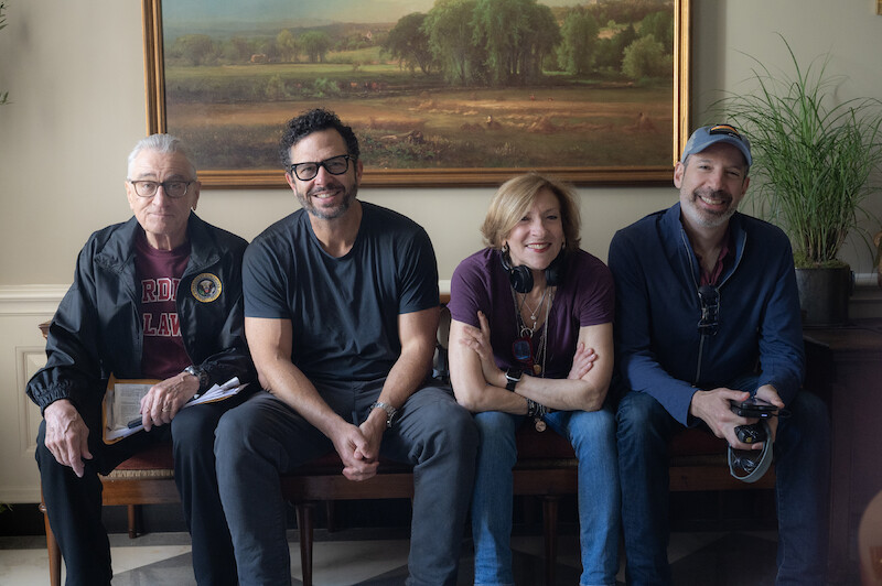 Robert De Niro, Executive Producer Eric Newman, Director Lesli Linka Glatter and Executive Producer Noah Oppenheim on the set of 'Zero Day'
