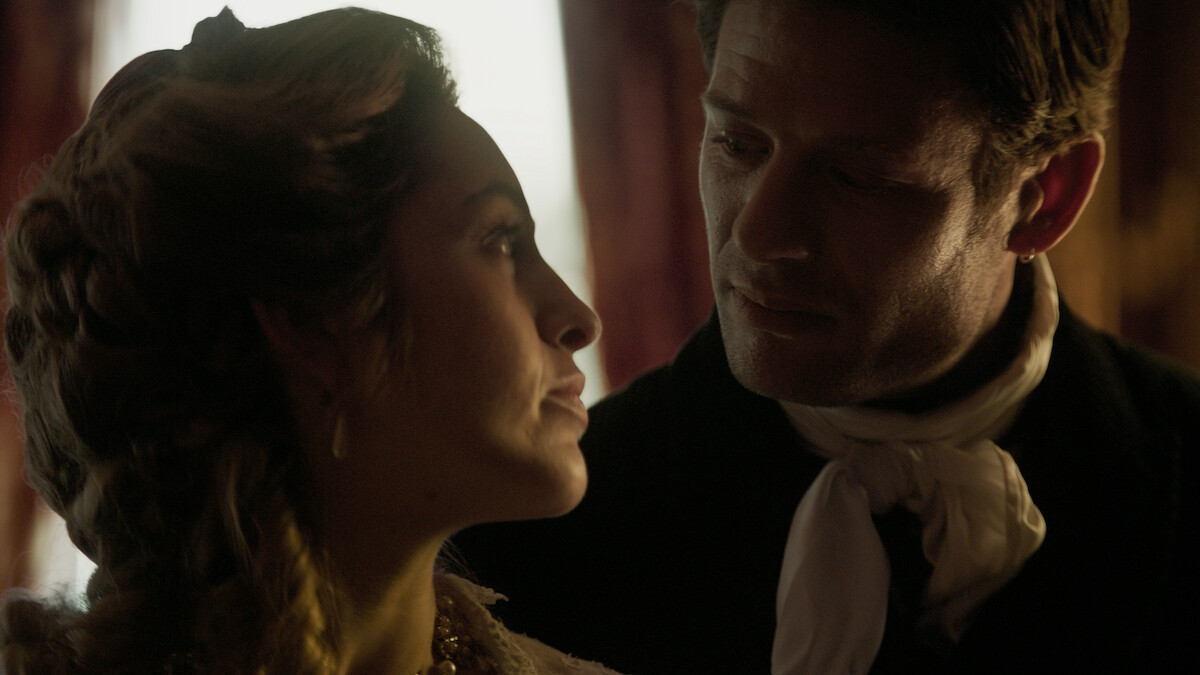 Danielle Galligan as Lady Olivia Hedges and James Norton as Sean Rafferty in 'House of Guinness' Season 1.