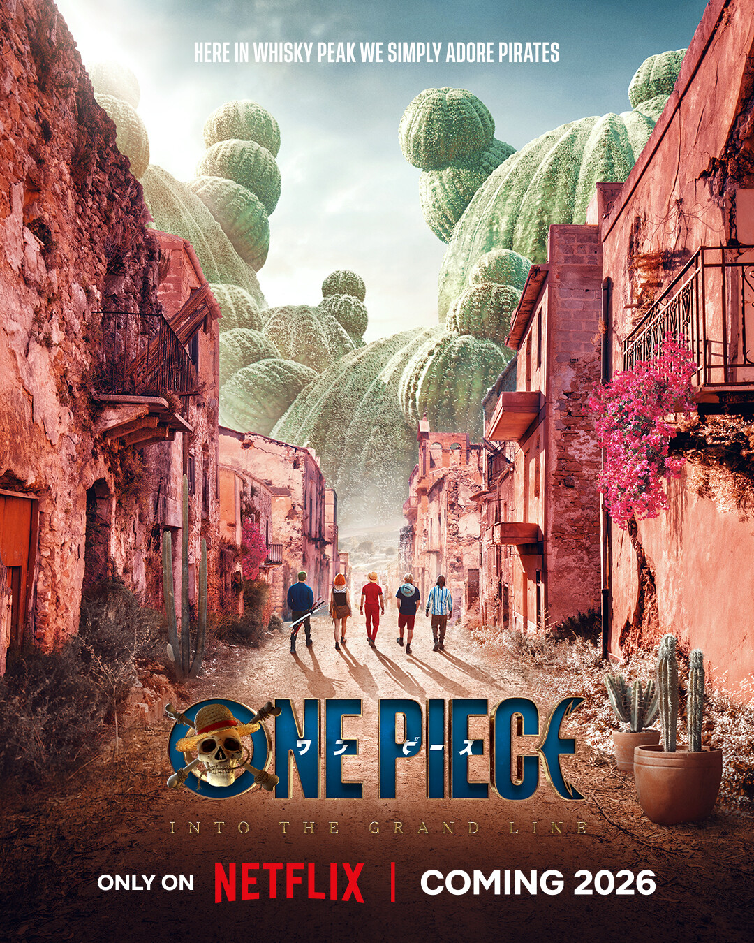 Key Art for ‘ONE PIECE’ Season 2 featuring the straw hat crew in Whisky Peak.