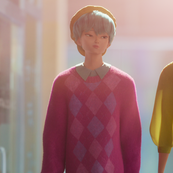 Baby Saja wears a pink argyle sweater in ‘Kpop Demon Hunters.’