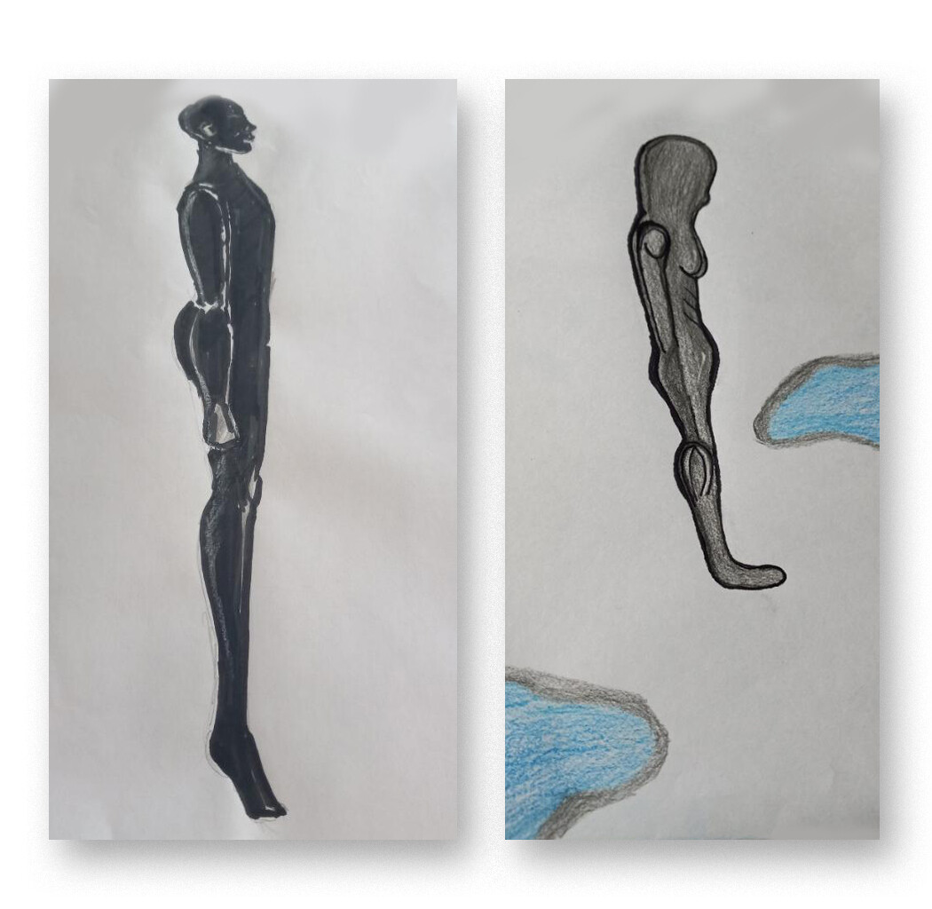Sandy Styden and Stacey Ahern’s sketches of The Mothman.