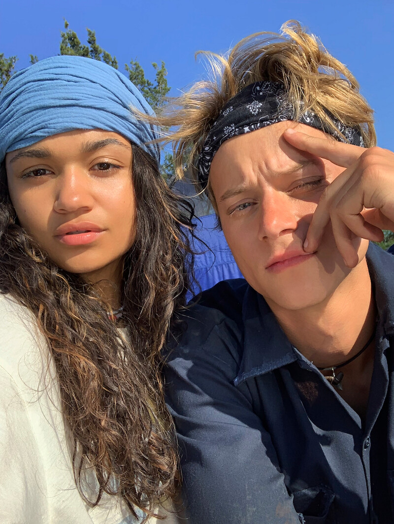 Madison Bailey and Rudy Pankow in Outer Banks Season 1 Behind-the-Scenes Photo Gallery.
