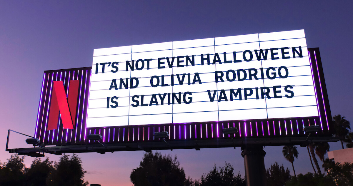 Netflix Sunset Blvd Billboard - ‘It’s not even Halloween and Olivia Rodrigo is slaying vampires.’