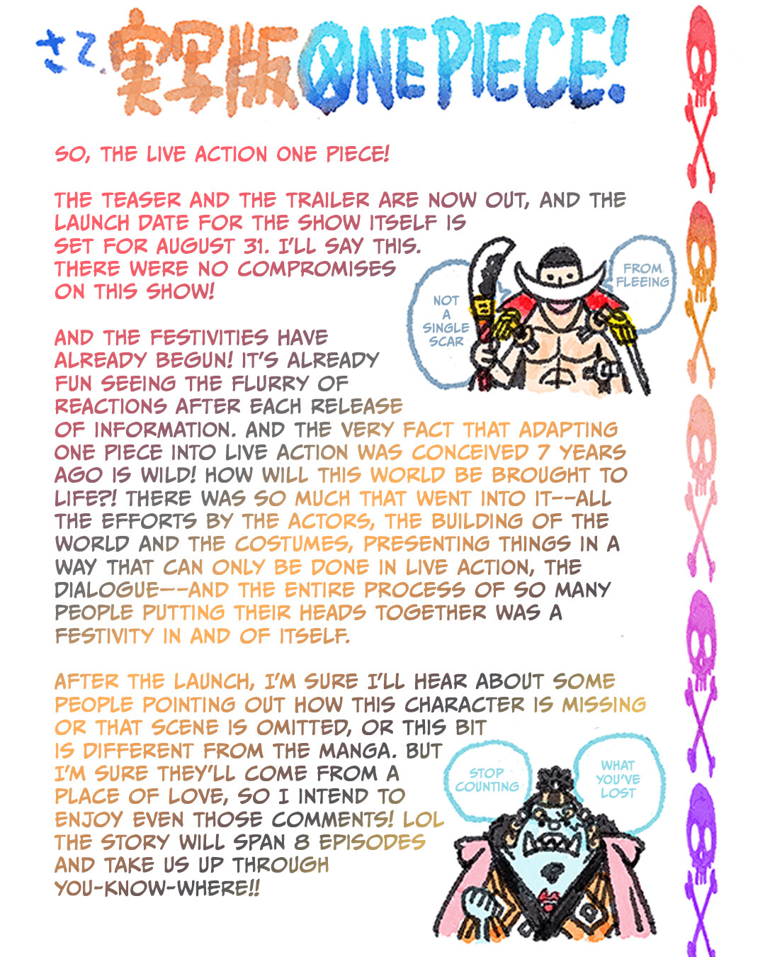 Oda’s letter to fans