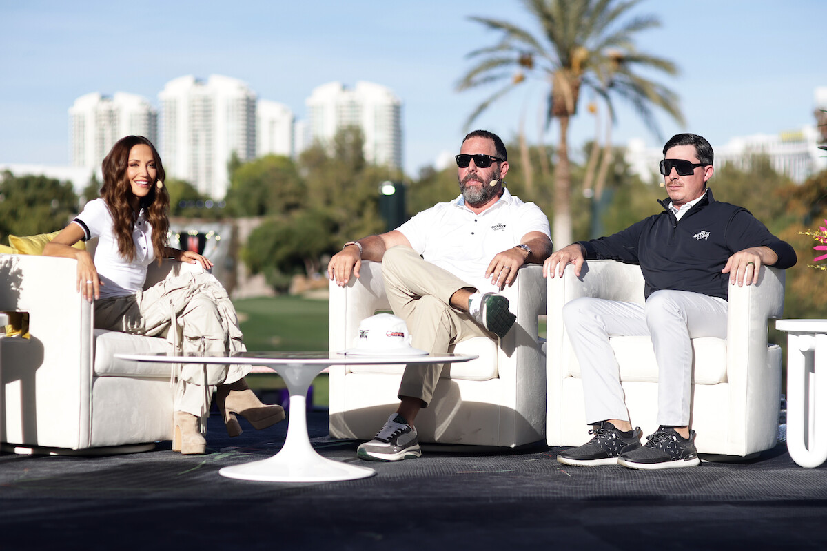Kay Adams, Bert Kreischer, and Joel Dahmen at The Netflix Cup.
