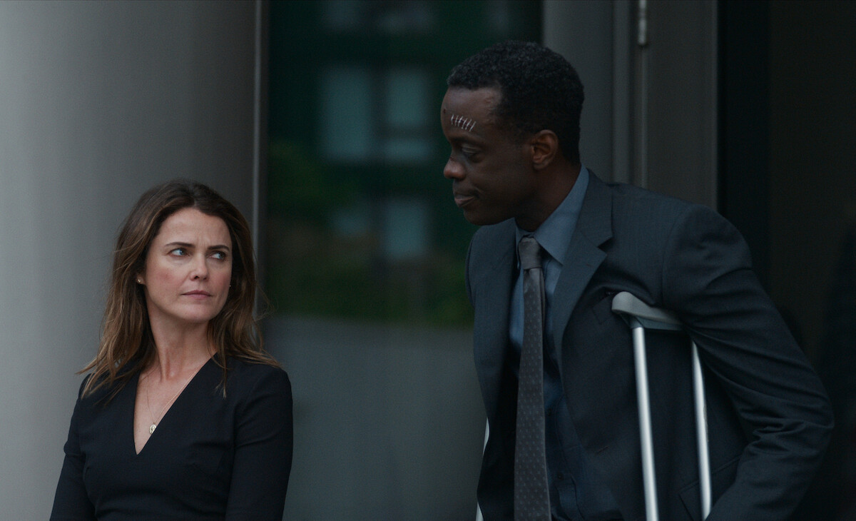 Keri Russell as Kate Wyler and Ato Essandoh as Stuart Hayford in ‘The Diplomat’ Season 2, Episode 2.
