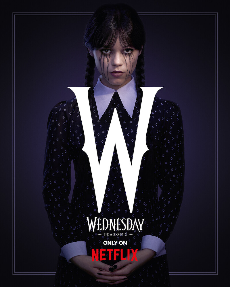 Key Art for 'Wednesday' Season 2 featuring Jenna Ortega as Wednesday Addams.