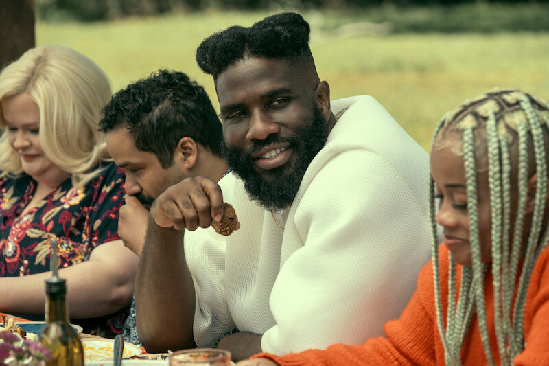 Shasta Brooke as Dallas, Moayad Mohamed Alnefaie as Hameed, Tobe Nwigwe as Nick, Martica 'Fat' Nwigwe as Toya in 'Mo' Season 2.