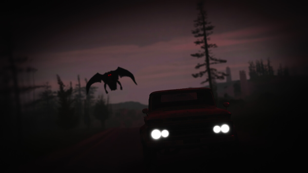 A creature chases a car in a scene from ‘Unsolved Mysteries.’