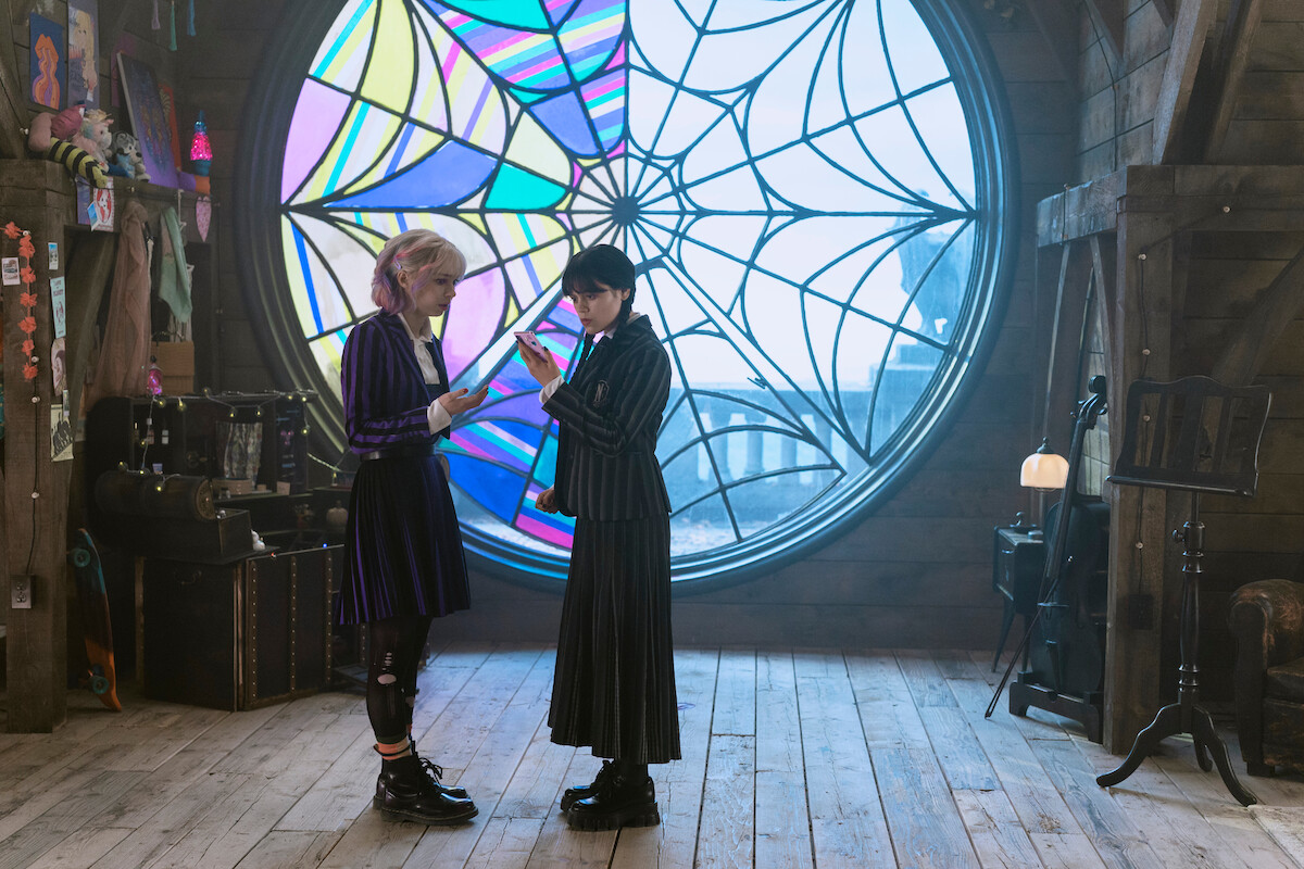 Emma Myers as Enid Sinclair and Jenna Ortega as Wednesday Addams in ‘Wednesday’ Season 2.
