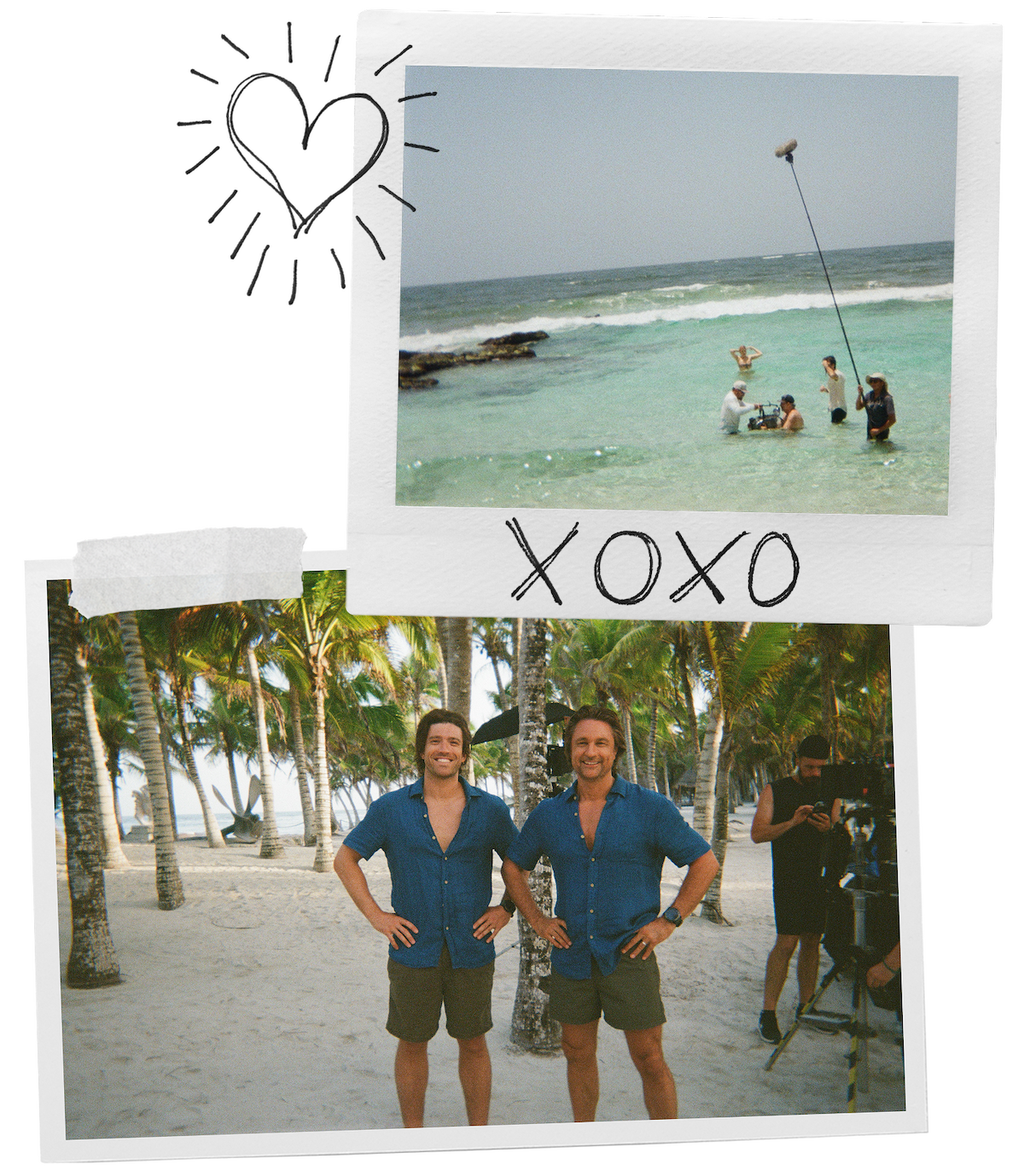 Collage of behind-the-scenes photographs from filming in Tulum