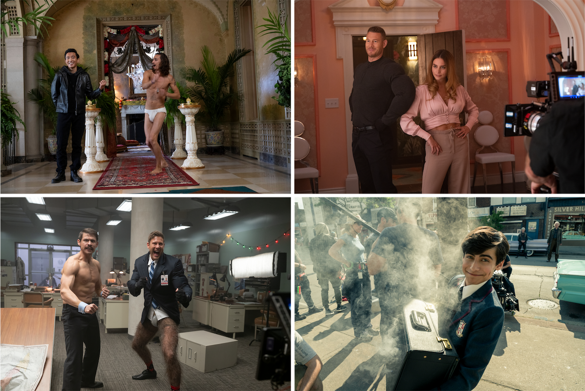 The cast of ‘The Umbrella Academy’ series strike a pose behind the scenes during production.