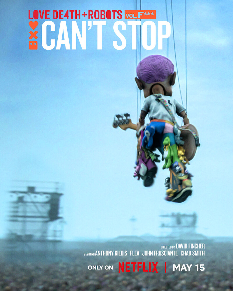Key art for the episode "Can't Stop" in 'Love, Death + Robots' Volume 4 featuring a puppet performing to a crowd.