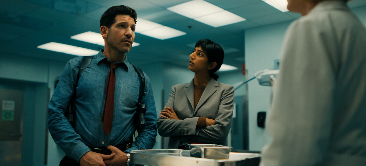 Jon Bernthal as Detective Jack Harper and Sunita Mani as Priya in ‘His & Hers.’