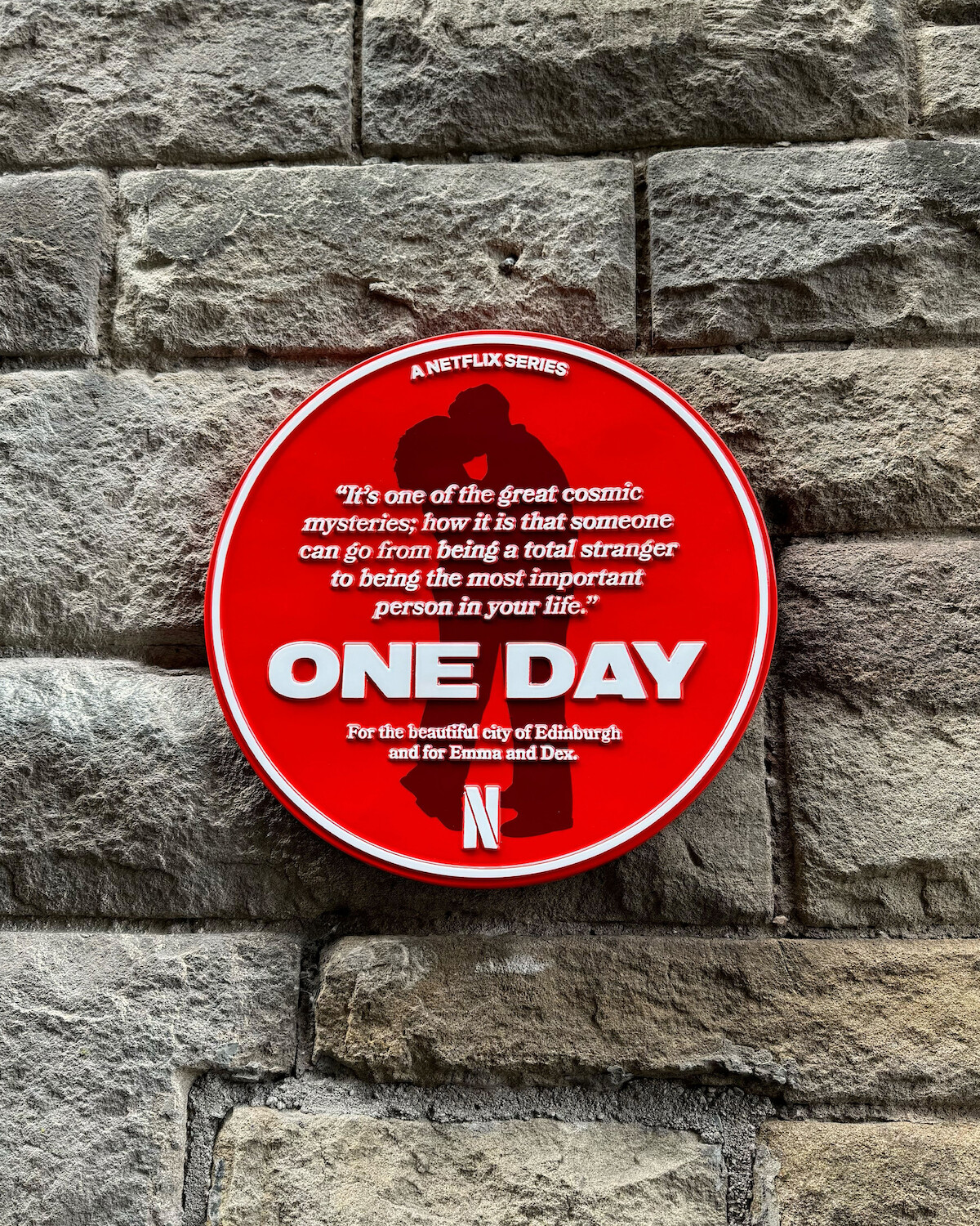 One Day plaque at the entrance to the Vennel Steps in Edinburgh, Scotland.