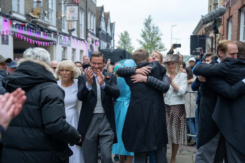 Dominic West claps in celebration of the final day of shooting Season 6, Part 2 of 'The Crown' 