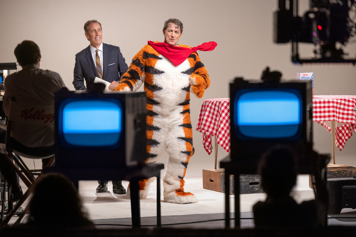 Director Jerry Seinfeld and Hugh Grant as Thurl on the set of ‘Unfrosted.’