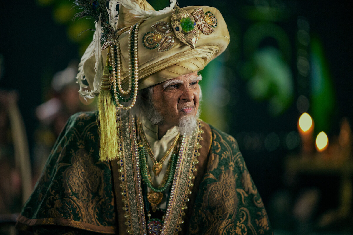 Utkarsh Ambudkar as King Bumi smirks wearing green robes in season 1 of ‘Avatar: The Last Airbender’