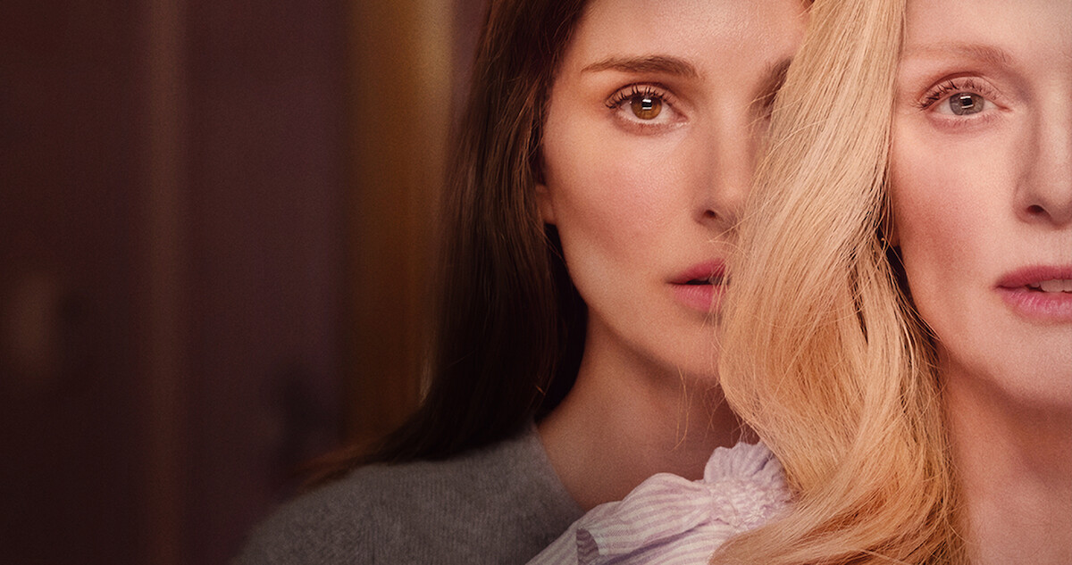 Julianne Moore and Natalie Portman stand in a still from 'May December.'