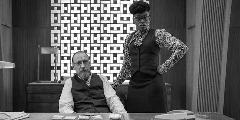 Black and white image of David Thewlis as Hades and Rakie Ayola as Persephone in 'KAOS'
