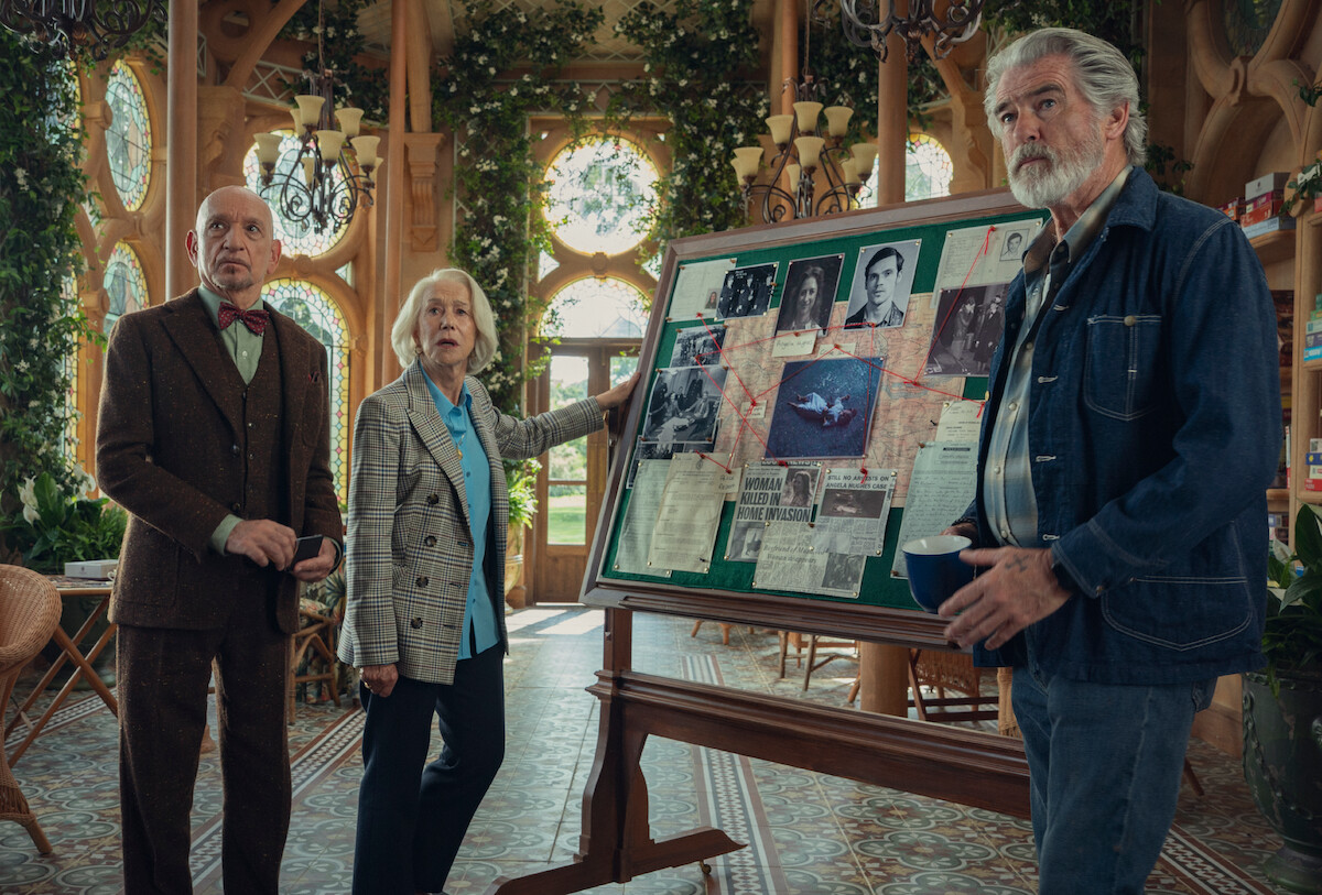 Sir Ben Kingsley, Helen Mirren, Pierce Brosnan in ‘The Thursday Murder Club'