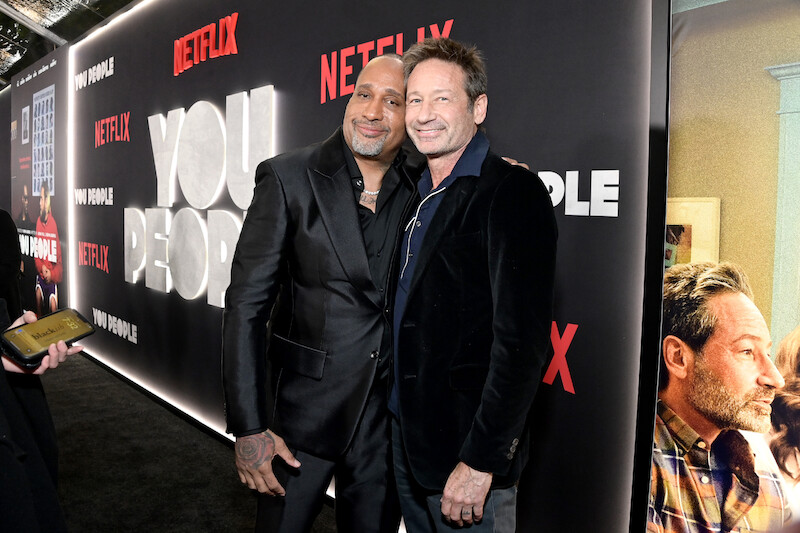 Kenya Barris and David Duchovny at the Los Angeles Premiere of "You People."
