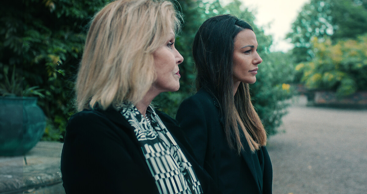 Joanna Lumley as Judith Baker and Michelle Keegan as Maya Stern stand together looking forlorn in 'Fool Me Once'