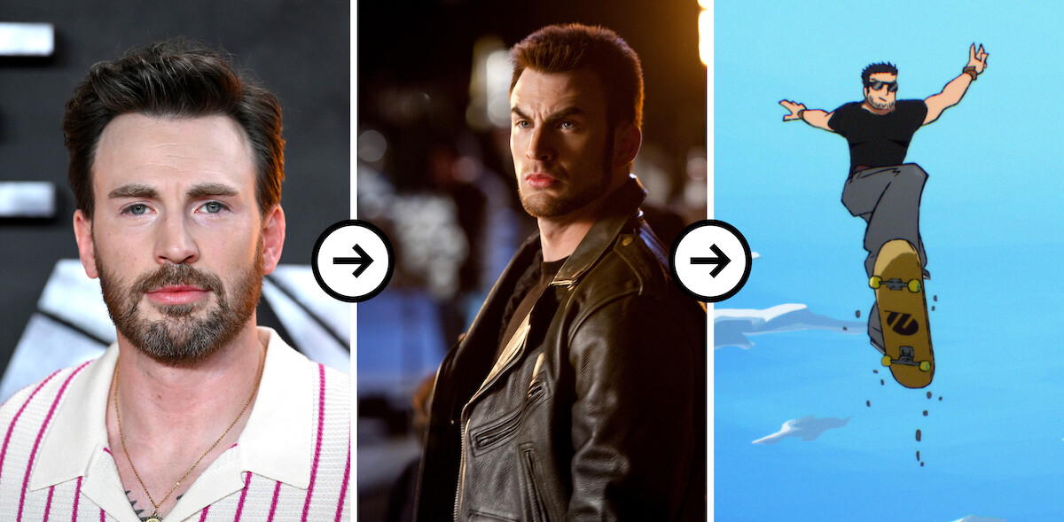 Triptych of images showing a headshot of Chris Evans, Chris Evans as Lucas Lee in ‘Scott Pilgrim vs. The World,’ and Chris Evans as Lucas Lee in ‘Scott Pilgrim Takes Off’