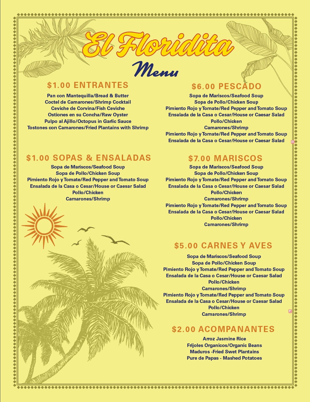 El Floridita menu.