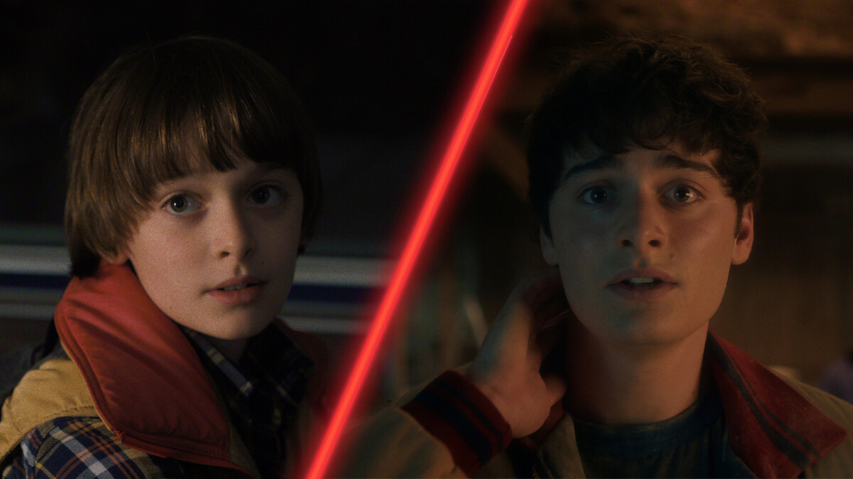 Diptych of Noah Schnapp as Will Byers in ‘Stranger Things’ Season 1 and Season 5.
