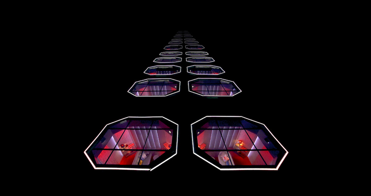 A overhead view of the 'Love Is Blind' pods.
