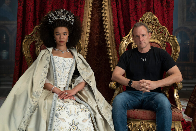 India Amarteifio as Young Queen Charlotte, Executive Producer/Director Tom Verica 