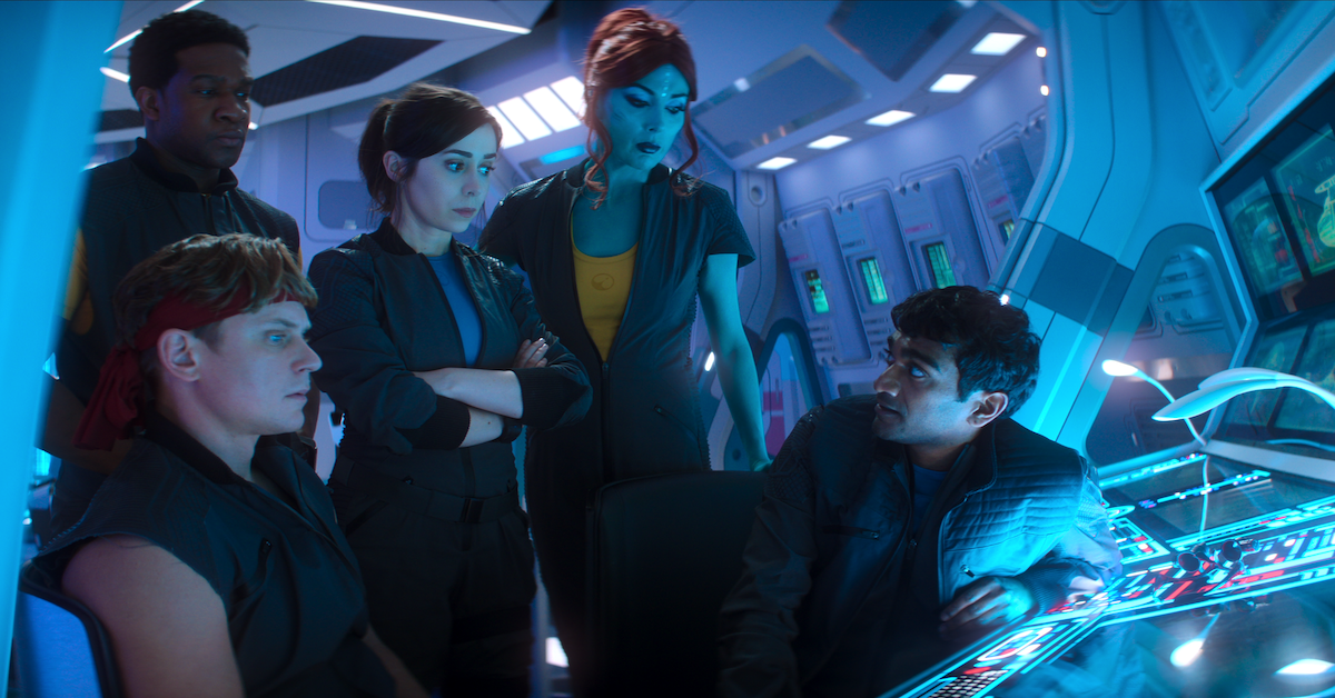 Billy Magnussen, Osy Ikhile, Cristin Milioti, Milanka Brooks, and Paul G. Raymond in Season 7 of ‘Black Mirror’
